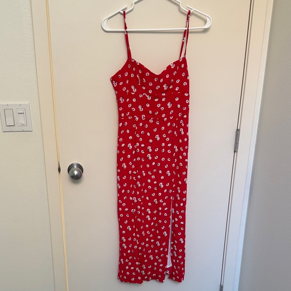 Kookai Red Floral Spaghetti Strap Dress